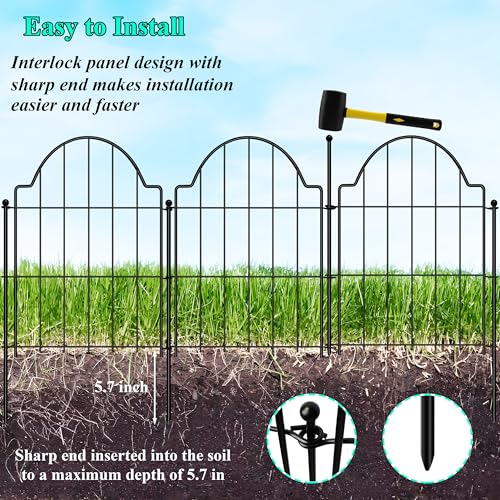 17in(H) x 10.6ft(L) No Dig Decorative Garden Fence with 1.25in Gap, 10 Pack Rustproof Metal Border Panel X244238