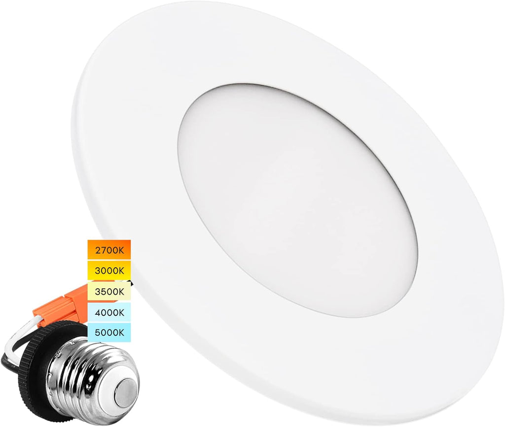 4 Inch LED Recessed Ceiling Light, 5 Color Selectable 2700K-5000K, Dimmable, 500 LM, Chrome Y975242