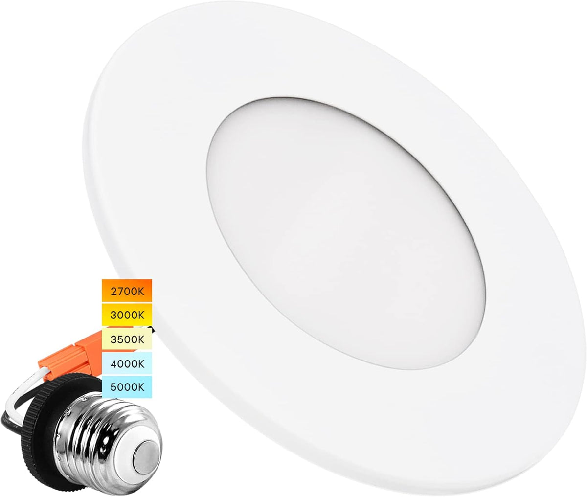 4 Inch LED Recessed Ceiling Light, 5 Color Selectable 2700K-5000K, Dimmable, 500 LM, Chrome Y975242