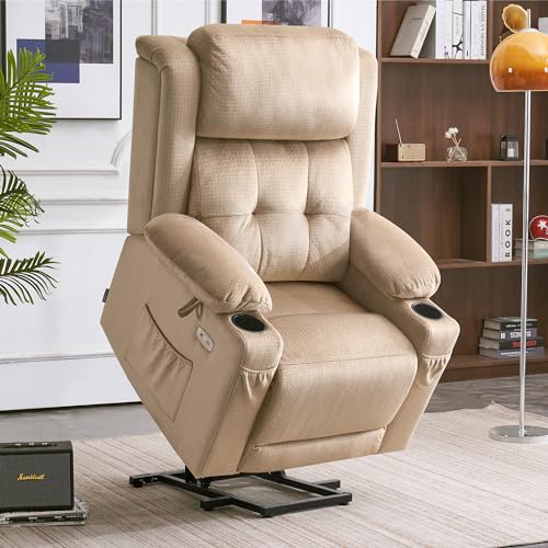 Large Dual Motor Power Lift Recliner Chair with Massage and Heat, Fabric (Grey, Large) R989