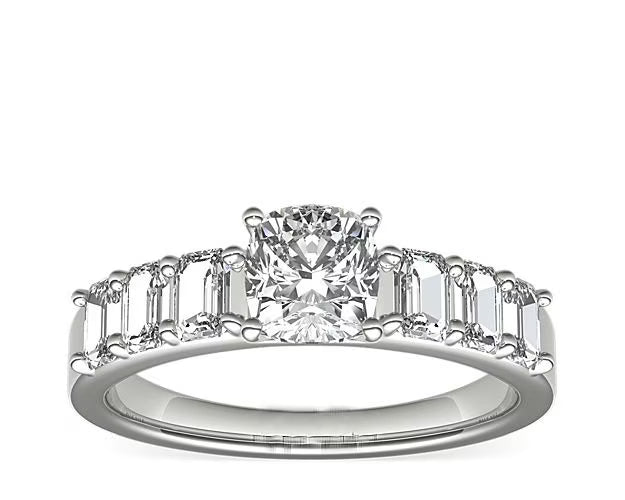 14K White Gold Solitaire Ring with Accents X50374