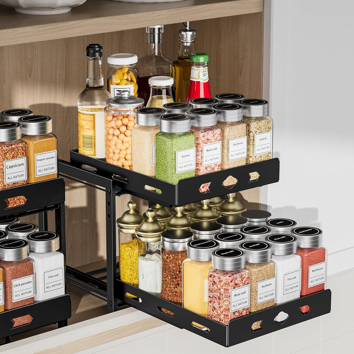 2-Tier Heavy Duty Slide Out Spice Rack, Black L60348
