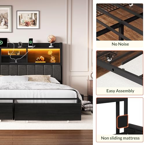 King Size Wooden Platform Bed Frame with 6 Storage Drawers and Headboard R6195