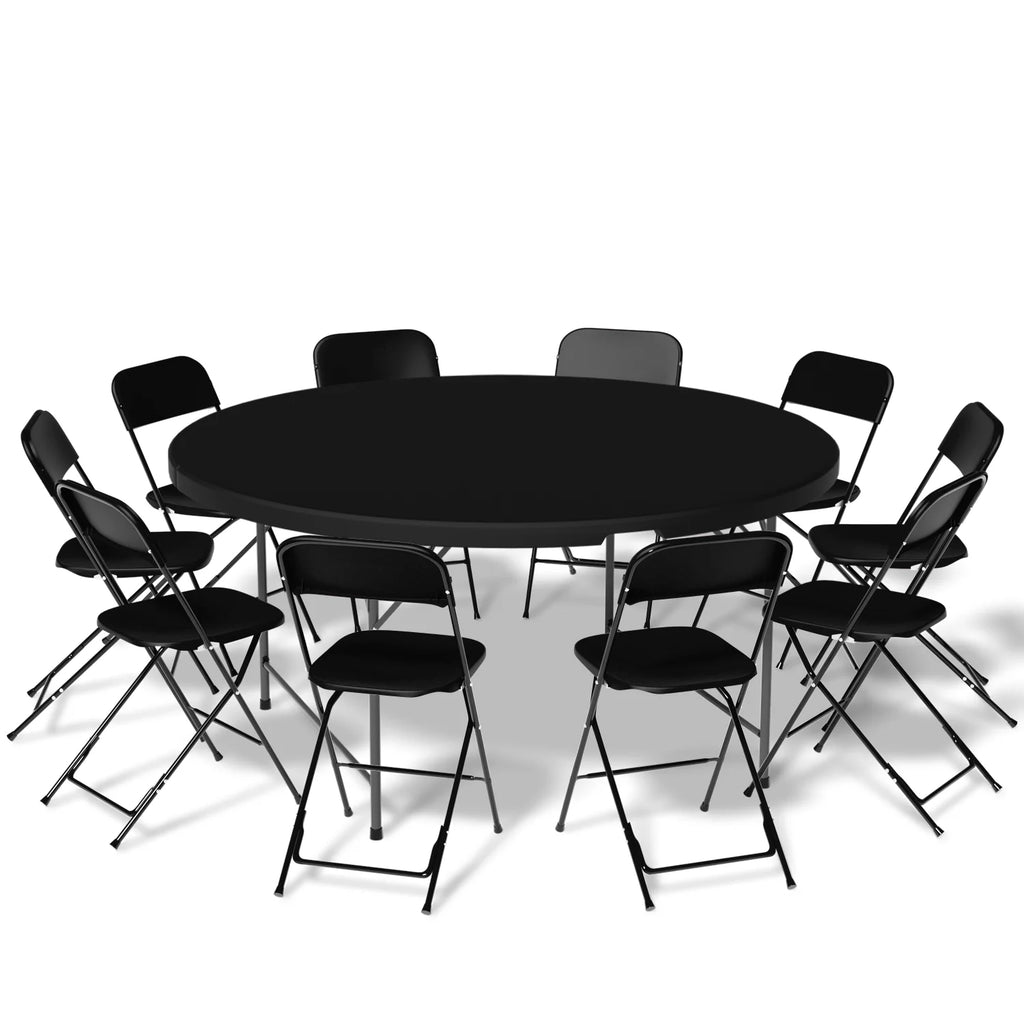 5 Ft Foldable Plastic Card Table and Chair Set, Black J15946