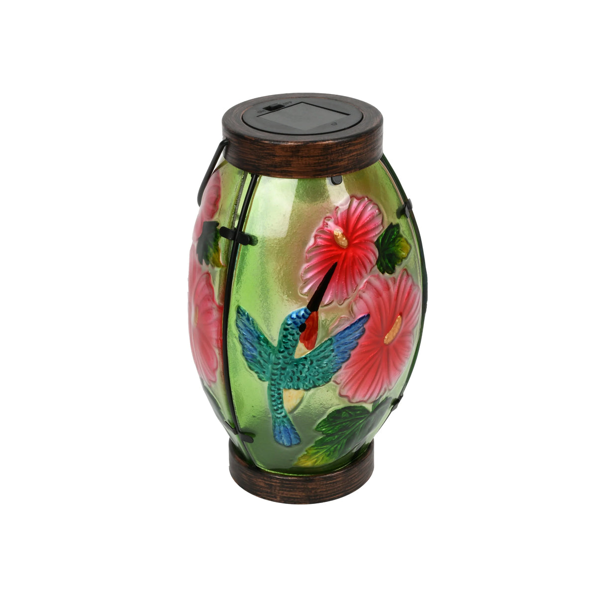 Hand Painted Green Glass Solar Lantern R453