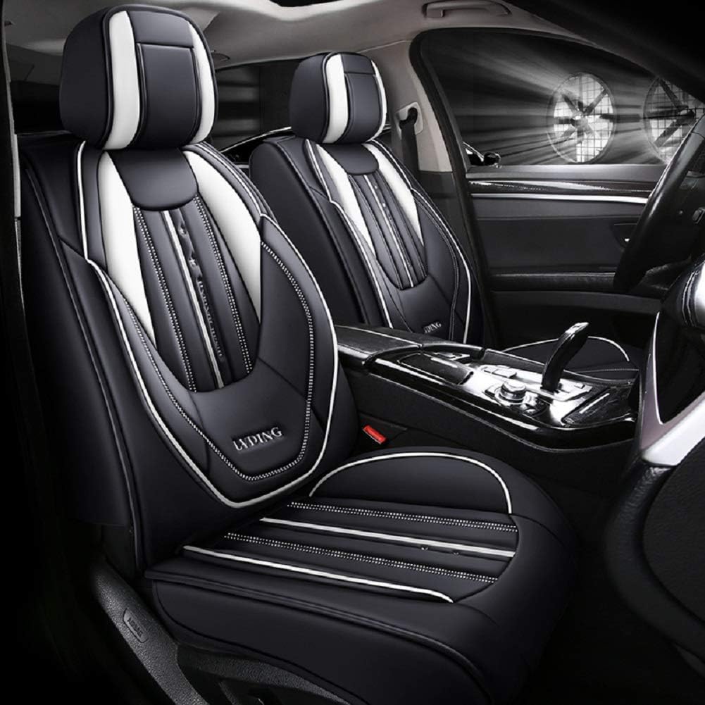 Black PU Leather Car Seat Covers 5 Seats Full Set J81029