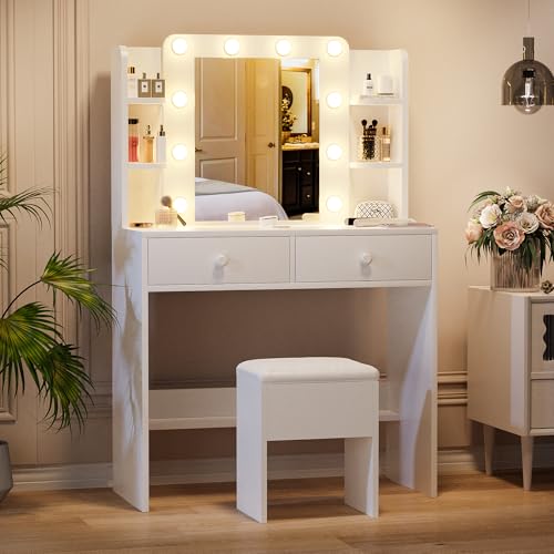 White Vanity Desk with Mirror and Lights Z131
