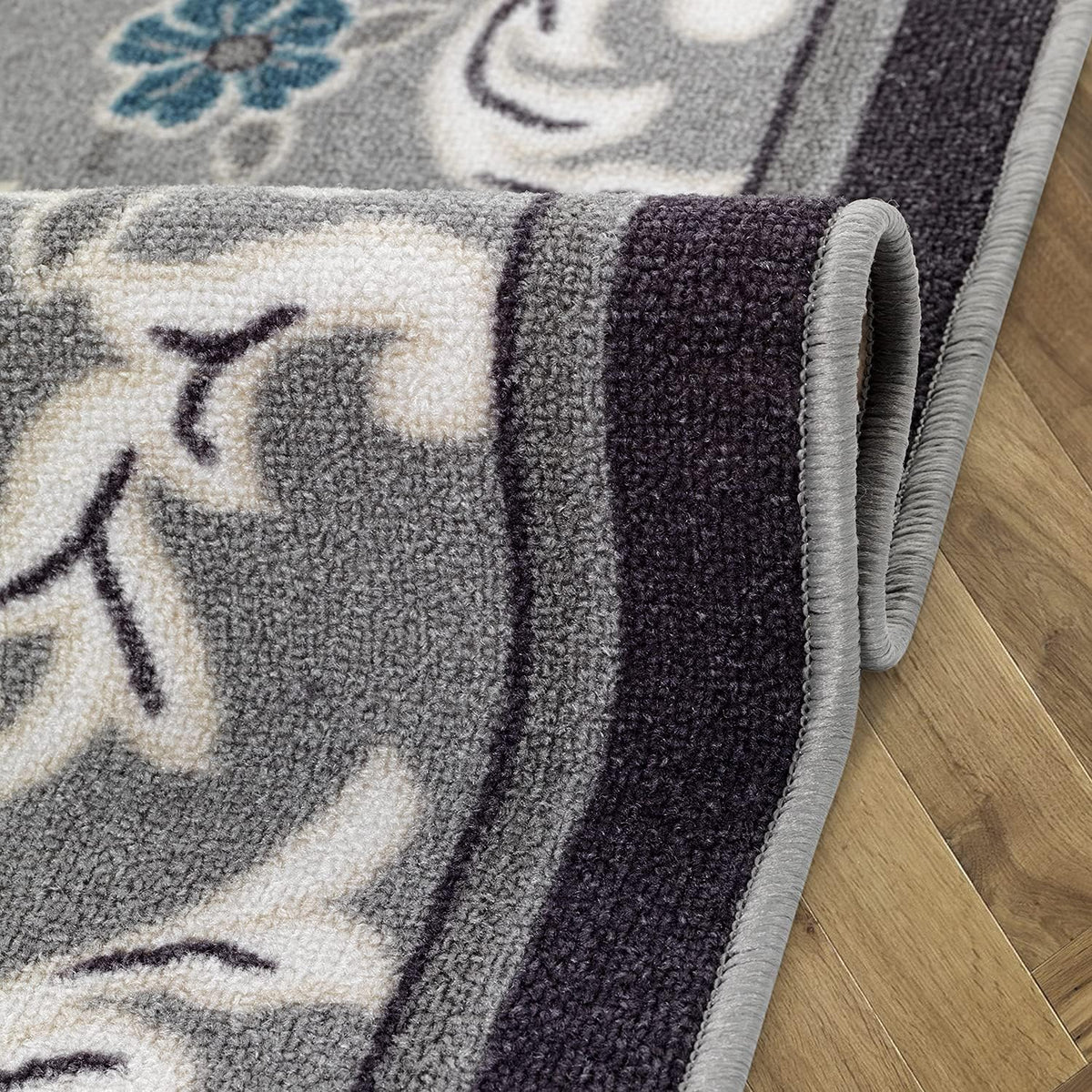 Gray 6'7" x 9' Non-Skid Rubber Backing Floral Area Rug B7860
