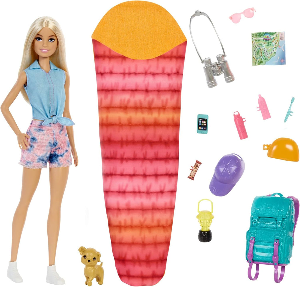 Barbie Doll and Accessories, Camping Doll with Pet Puppy and 10+ Accessories Camping Playset + Chelsea Doll (6 in, Blonde), Pet Owl, Sleeping Bag, Binocu Q422231