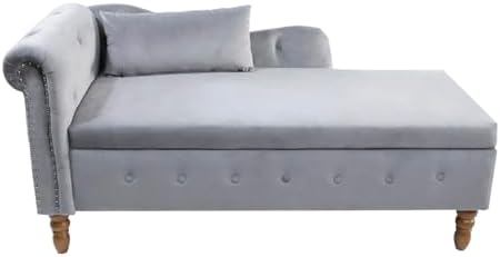 Velvet Chaise Lounge Chair with Button Tufted and Lumbar Pillow D4986
