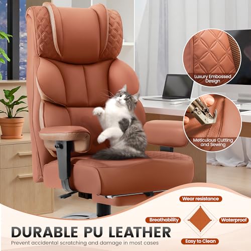 Black Leather Ergonomic Reclining Office Chair with Footrest I68055