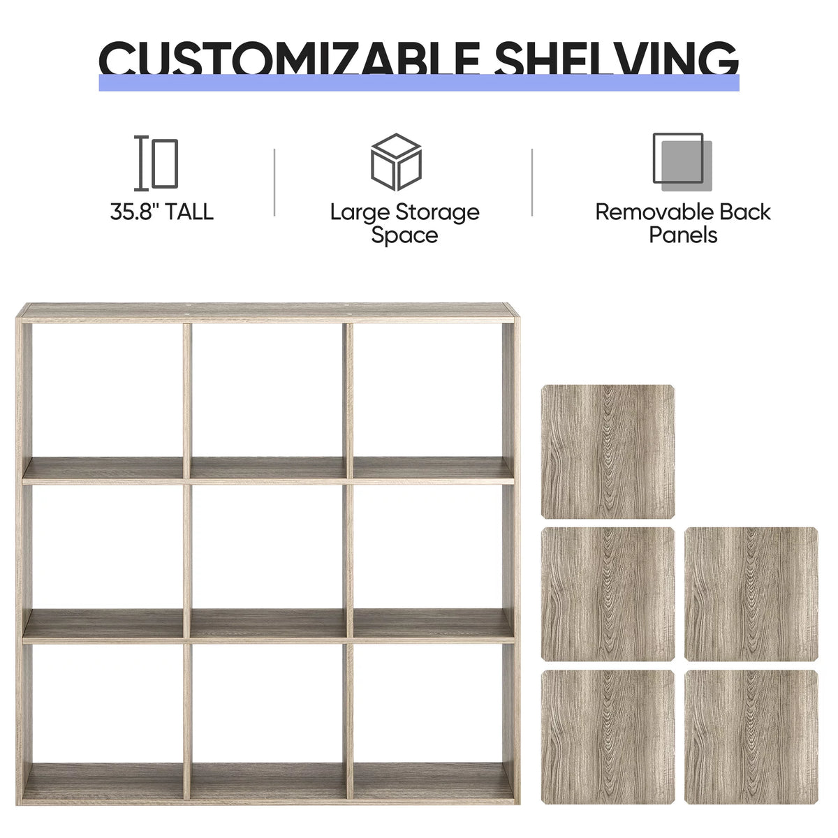 9 Cube Wooden Organizer Bookcase Cabinet Storage (Black) W253
