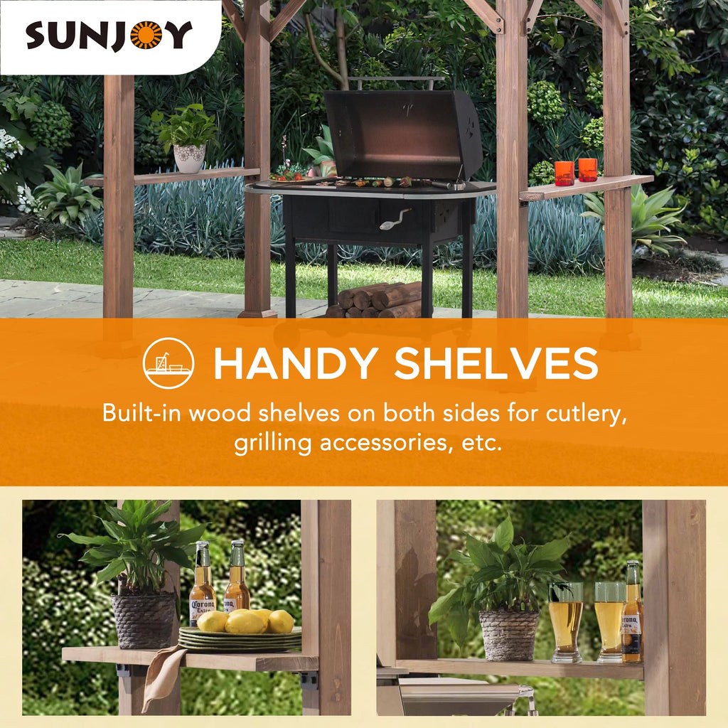 9 ft. x 6 ft. Cedar Wood Hardtop Grill Gazebo U89851