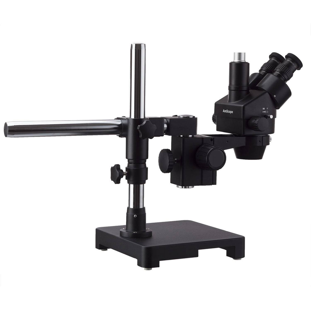 Black Trinocular Stereo Zoom Microscope on Single Arm Boom Stand with Fluorescent Ring Light and 5MP USB2.0 Camera N8966