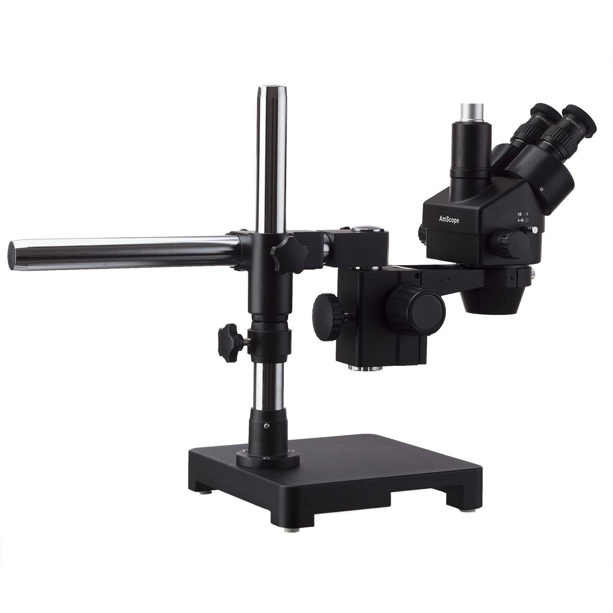 Black Trinocular Stereo Zoom Microscope on Single Arm Boom Stand with Fluorescent Ring Light and 5MP USB2.0 Camera N8966