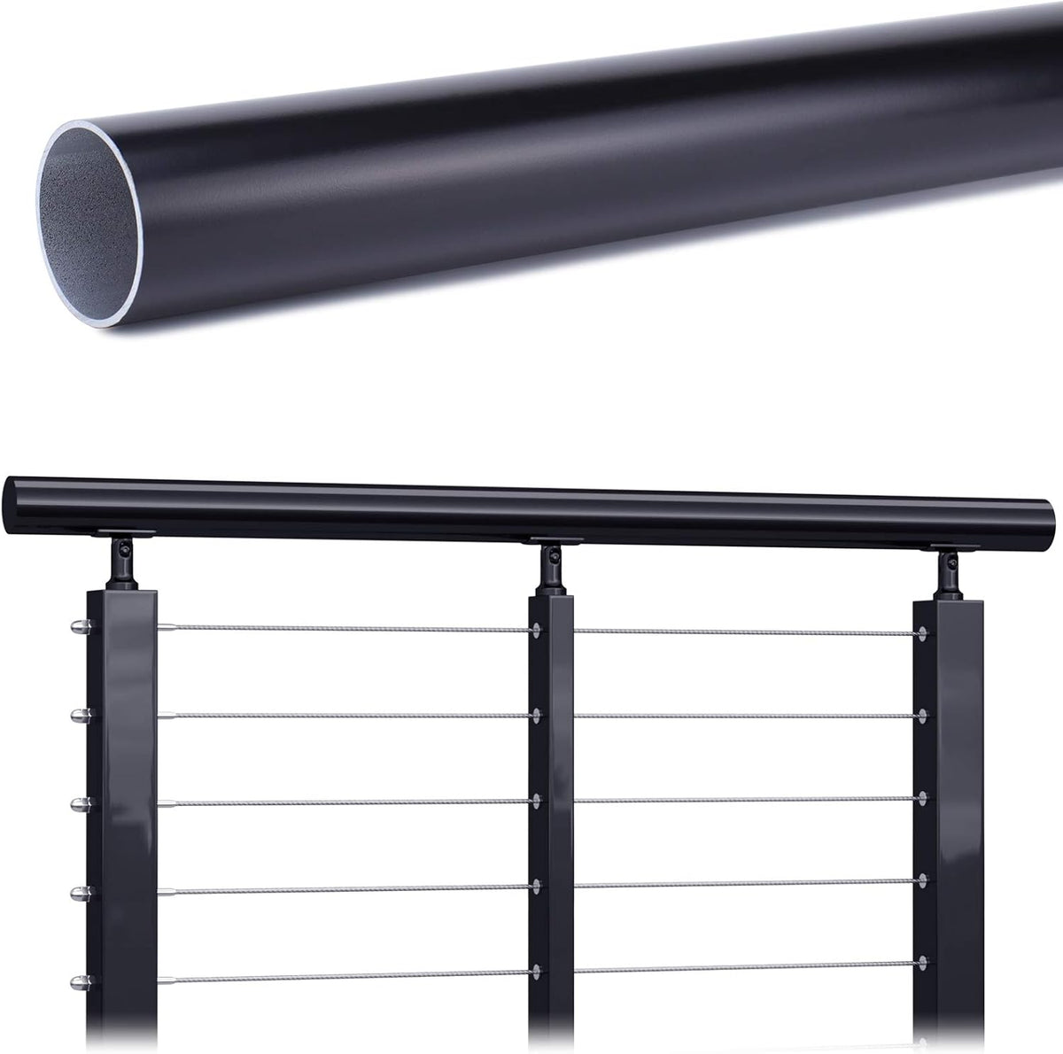6.6ft Aluminum Cable Railing Handrail with Red Oak Wood Grain Bracket Hardware X838945