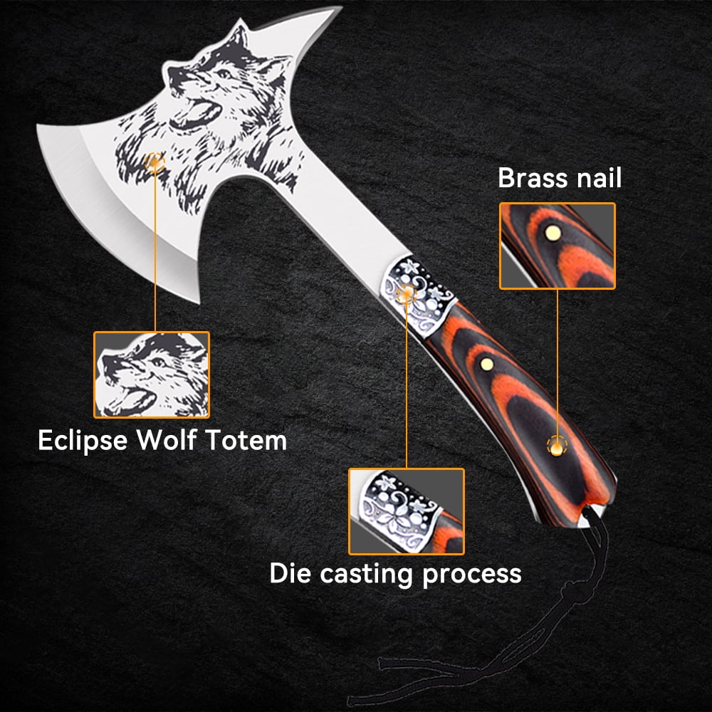 Camping Hatchet with Sheath Stainless Steel Wood Handle M9585