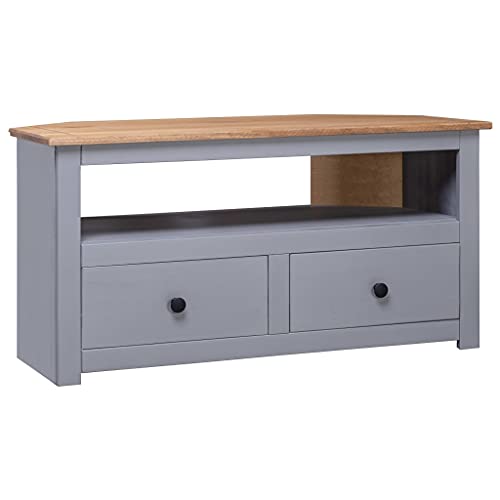 Gray Solid Pine Corner TV Stand with Drawers K428