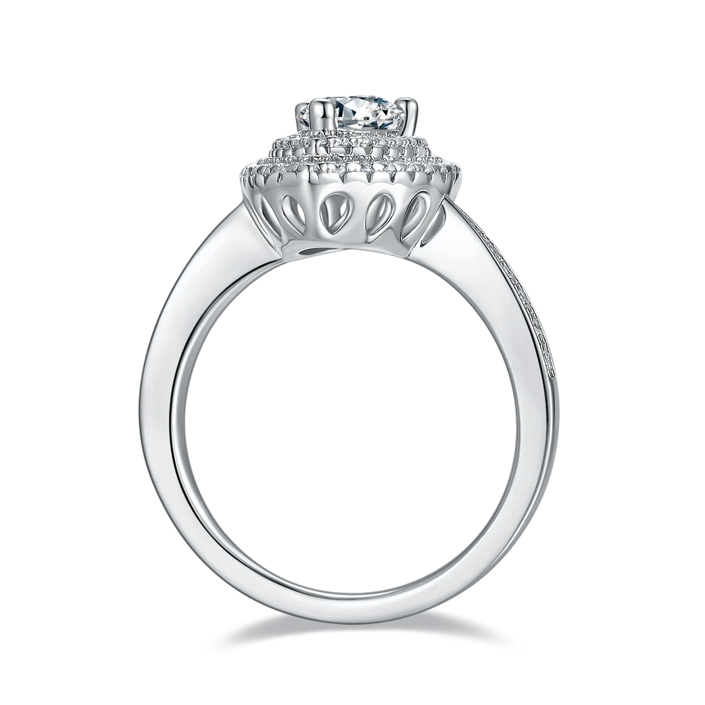 Pear Cut Moissanite Pave Set Engagement Ring In 18K White Gold Plating Over Silver V855039