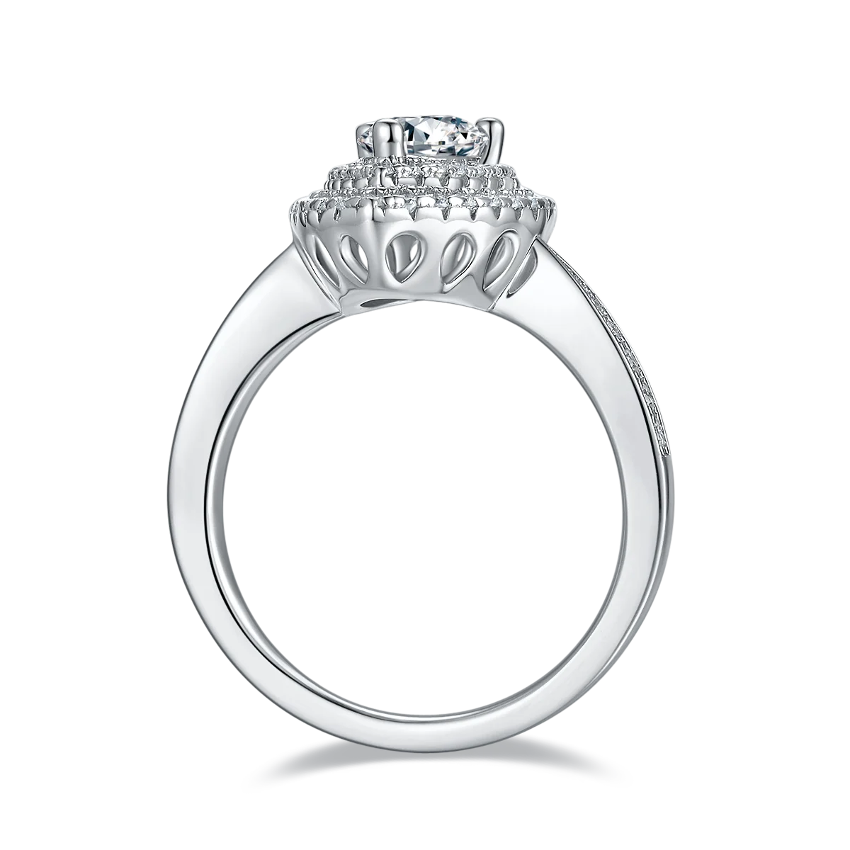 Pear Cut Moissanite Pave Set Engagement Ring In 18K White Gold Plating Over Silver V855039