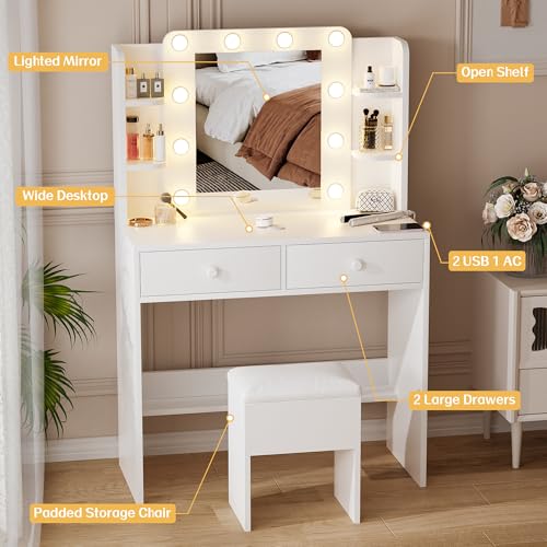 White Vanity Desk with Mirror and Lights Z131