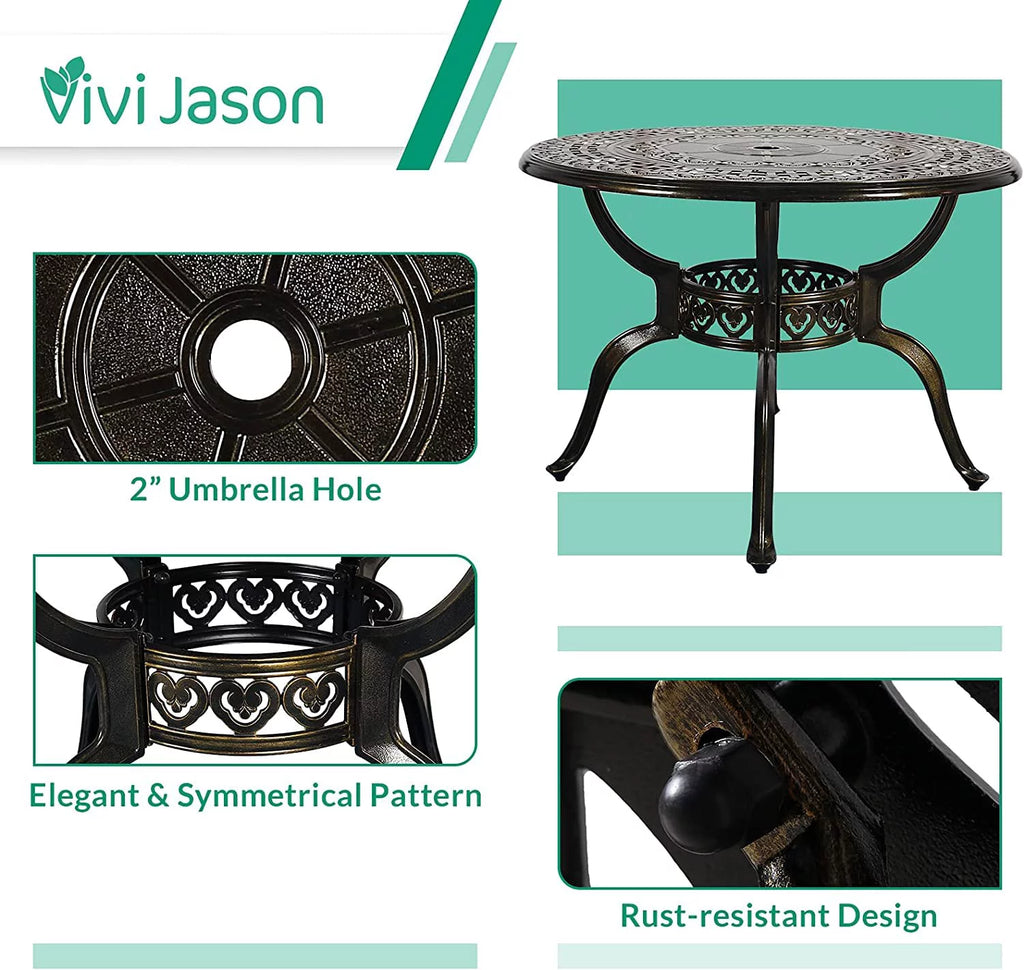 5-Piece Cast Aluminum Outdoor Patio Dining Set with 4 Swivel Chairs and Round Table P509169