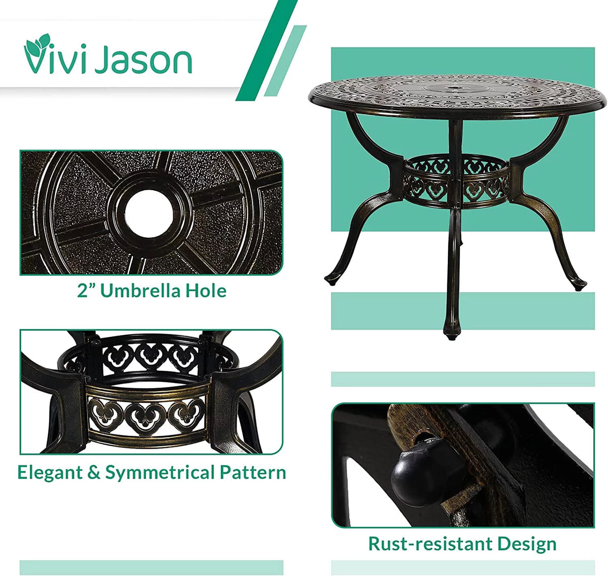 5-Piece Cast Aluminum Outdoor Patio Dining Set with 4 Swivel Chairs and Round Table P509169