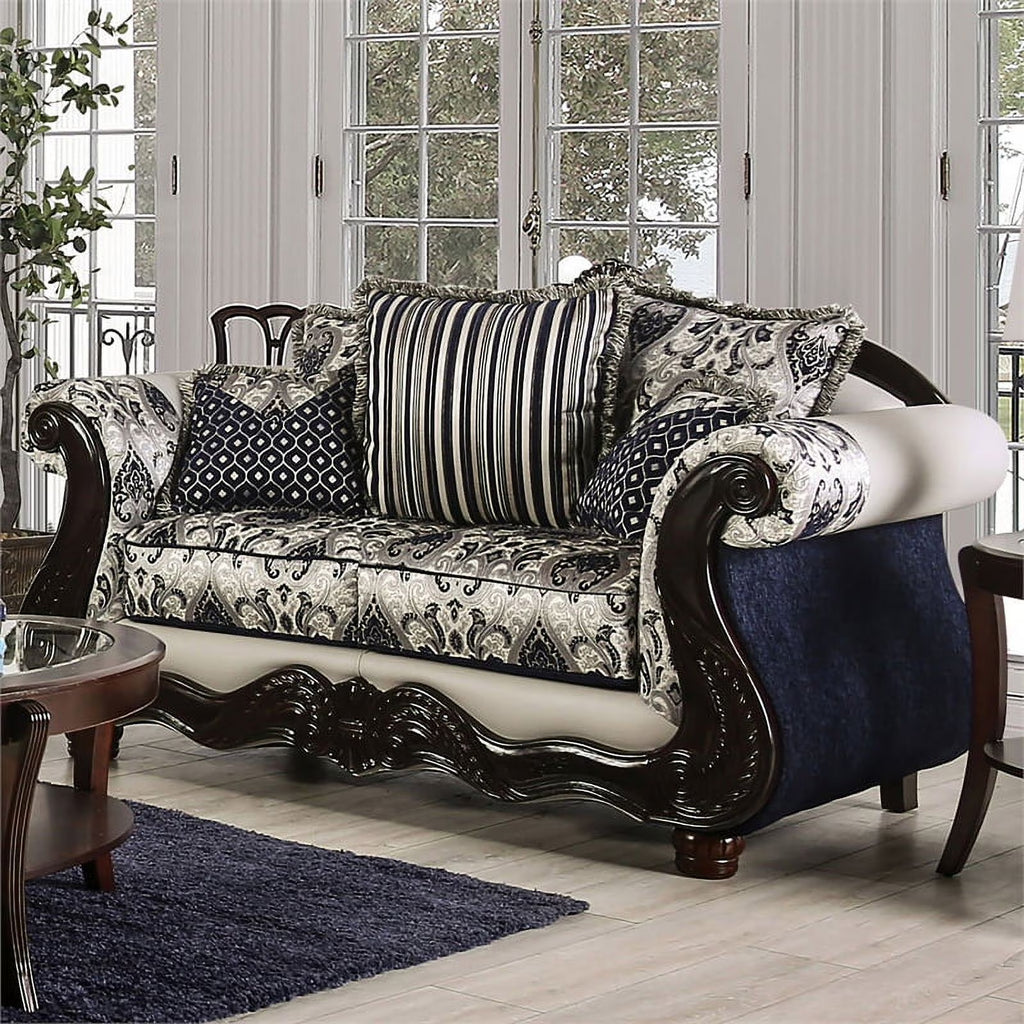 Chenille Upholstered Loveseat with Pillows in Silver N3918
