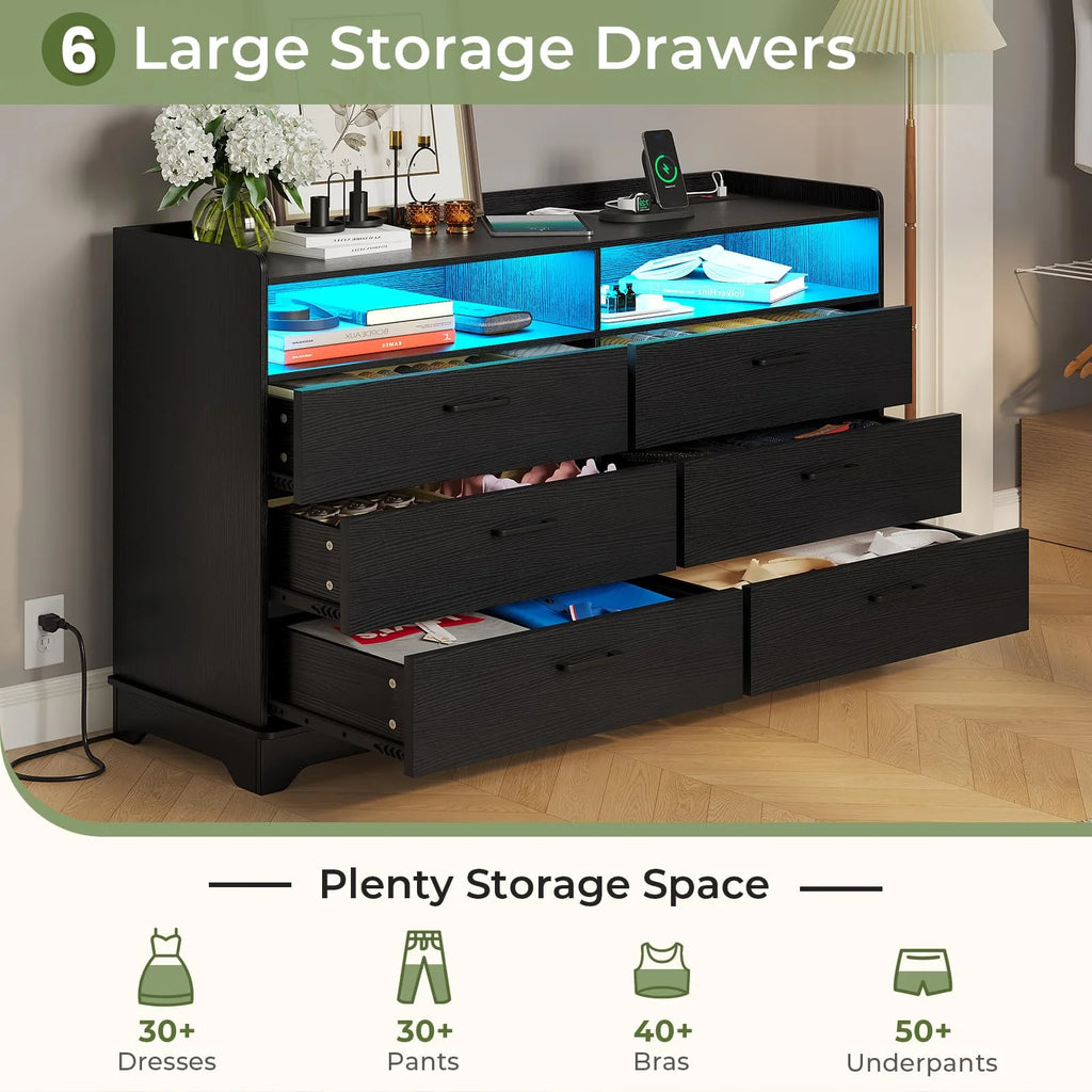 Black 6 Drawer Dresser R972066