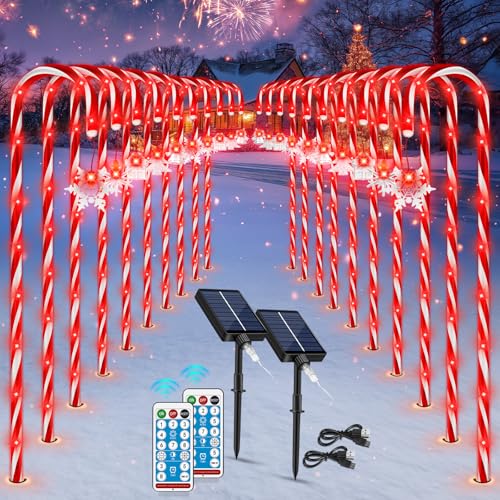 20 Pack 110 LED 41 inch Solar Candy Cane Pathway Lights with 8 Modes O8978