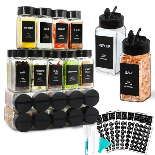 24 Pcs 4oz Glass Spice Jars with Black Metal Caps W671