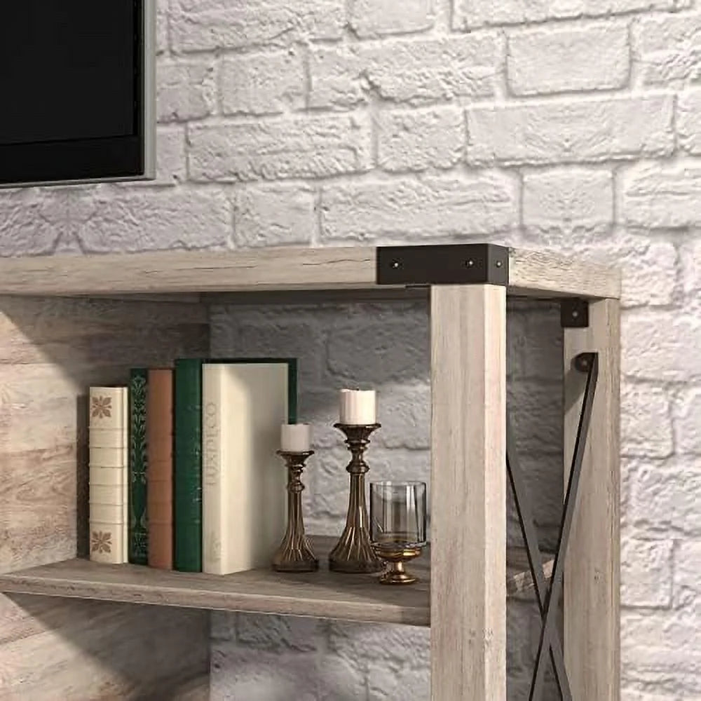 Farmhouse TV Stand Wooden Entertainment Center Console Table with 2 Drawers and 4 Compartment Television Stands with Adjustable Shelves X321803
