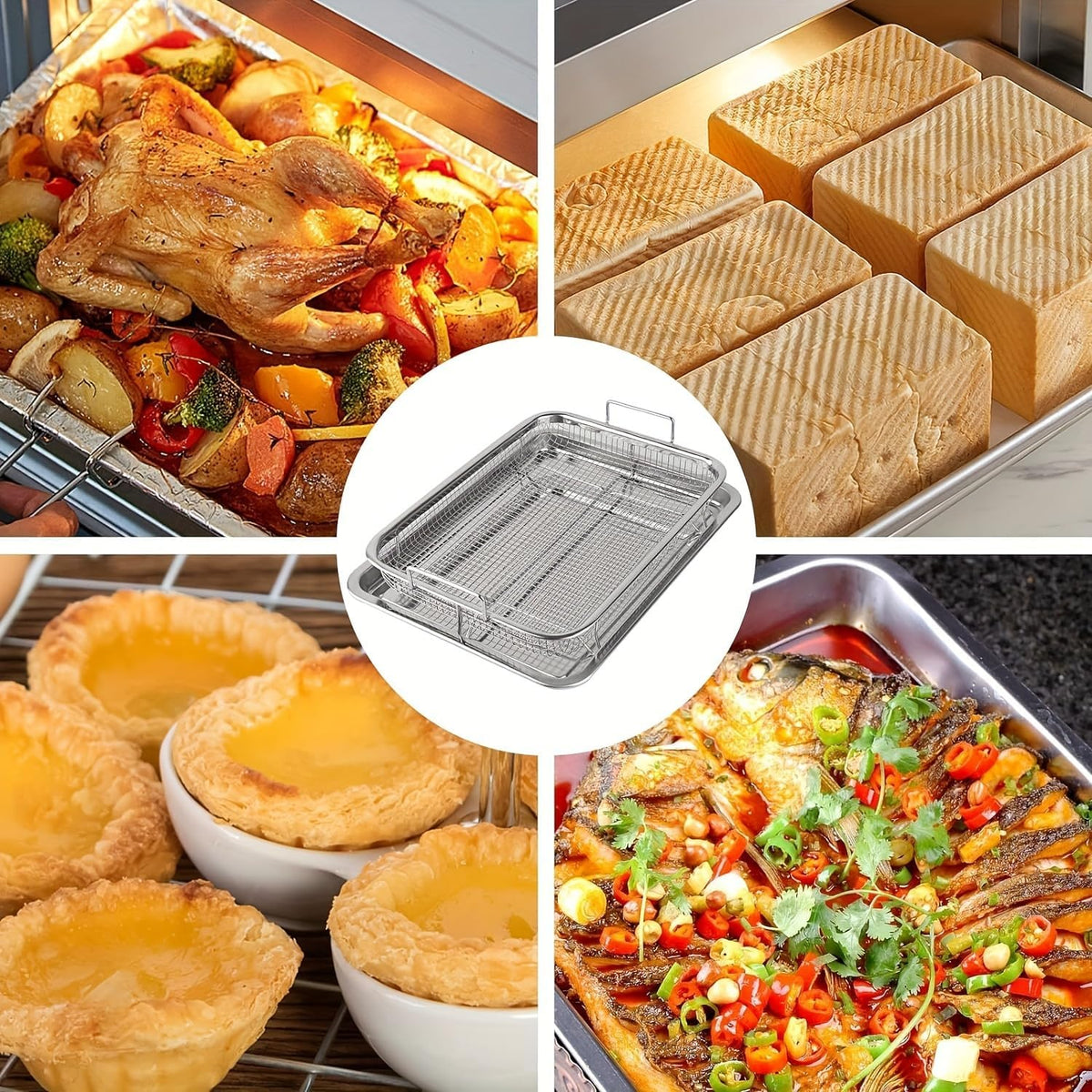 Stainless Steel Air Fryer Basket and Tray Set, 15.4" x 11.5" I764475