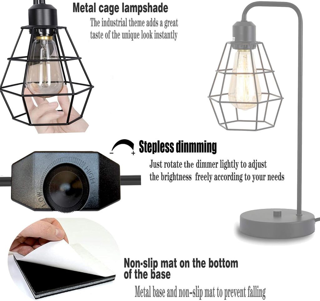 Black Vintage Industrial Metal Cage Table Lamp D4214
