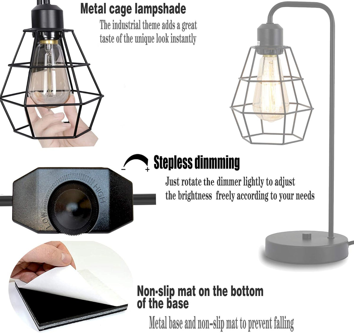Black Vintage Industrial Metal Cage Table Lamp D4214