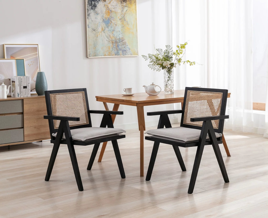 Rattan Dining Chair Set of 2 Upholstered Wood Armchair M574138