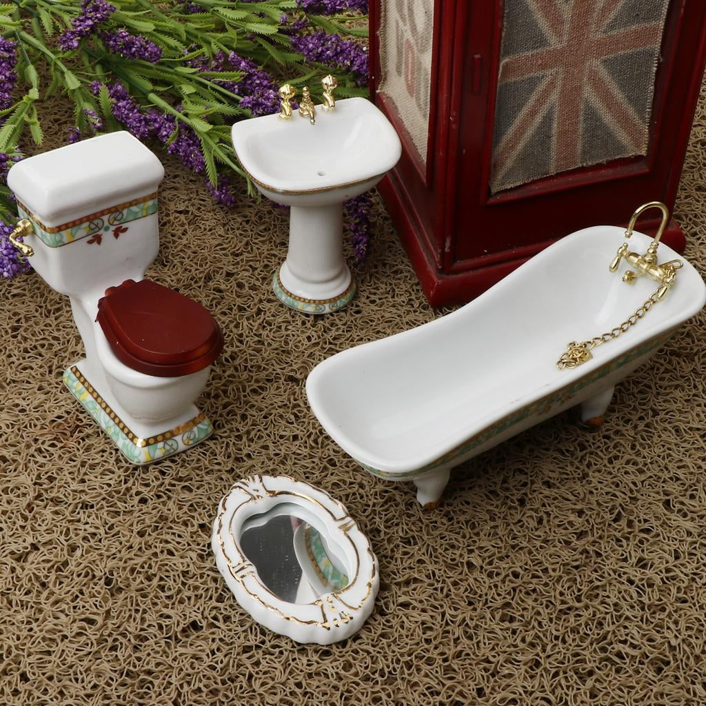 1/12 Scale Mini Furniture Bathtub Toilet Dolls House Accessory N38187