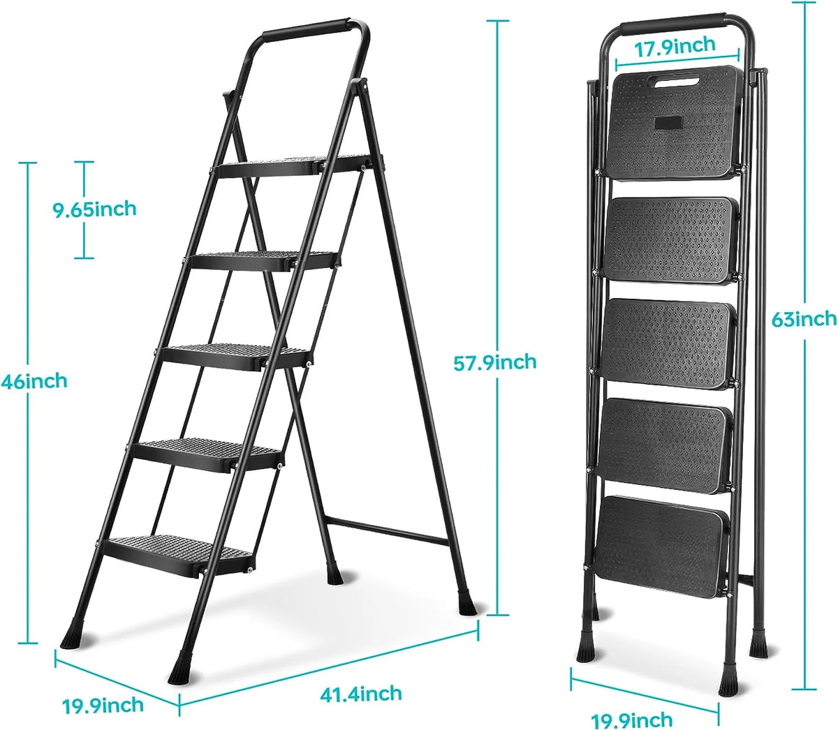 5 Step Lightweight Folding Steel Ladder 330lb Capacity O2540