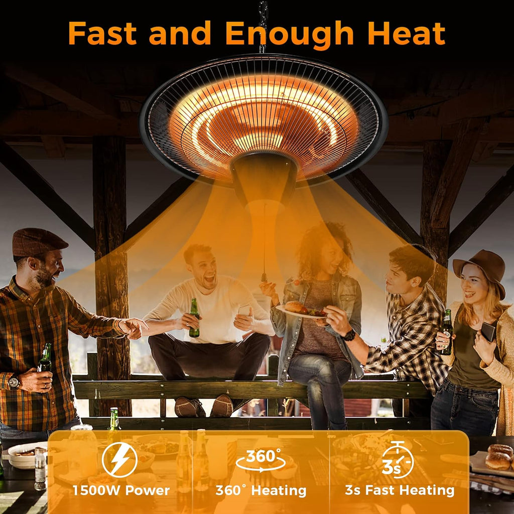 1500W Electric Hanging Patio Heater with Overheat & Tip-Over Protection, IP34 Waterproof J644