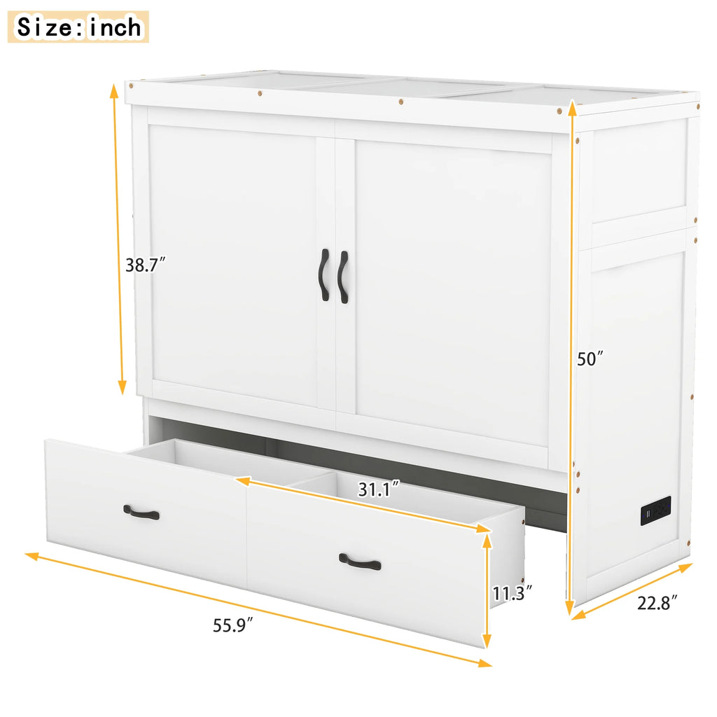 Full Size Solid Wood Murphy Bed with 2 Storage Drawers G9053