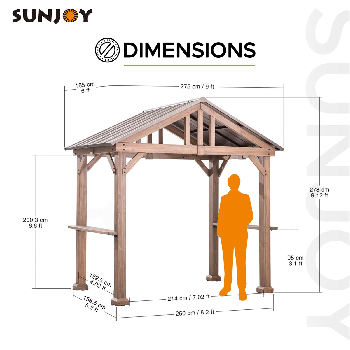 9 ft. x 6 ft. Cedar Wood Hardtop Grill Gazebo U89851
