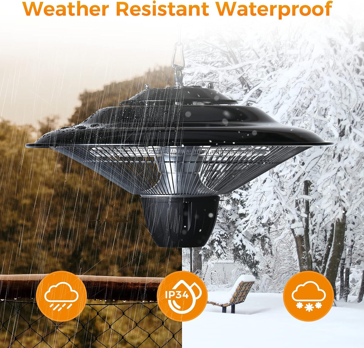 1500W Electric Hanging Patio Heater with Overheat & Tip-Over Protection, IP34 Waterproof J644