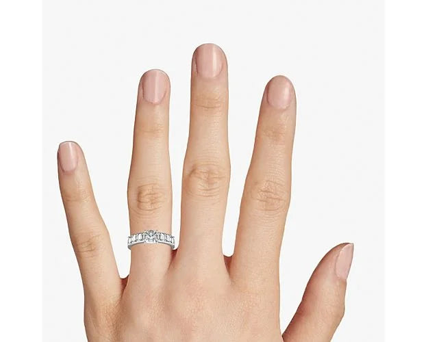 14K White Gold Solitaire Ring with Accents X50374