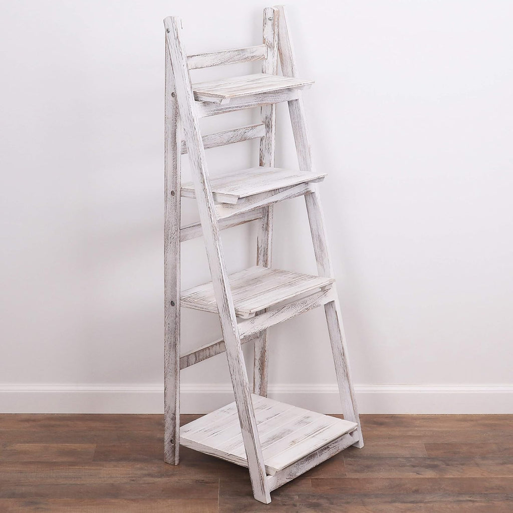 Distressed White Wooden Ladder Bookshelf X88406
