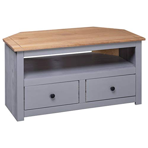 Gray Solid Pine Corner TV Stand with Drawers K428