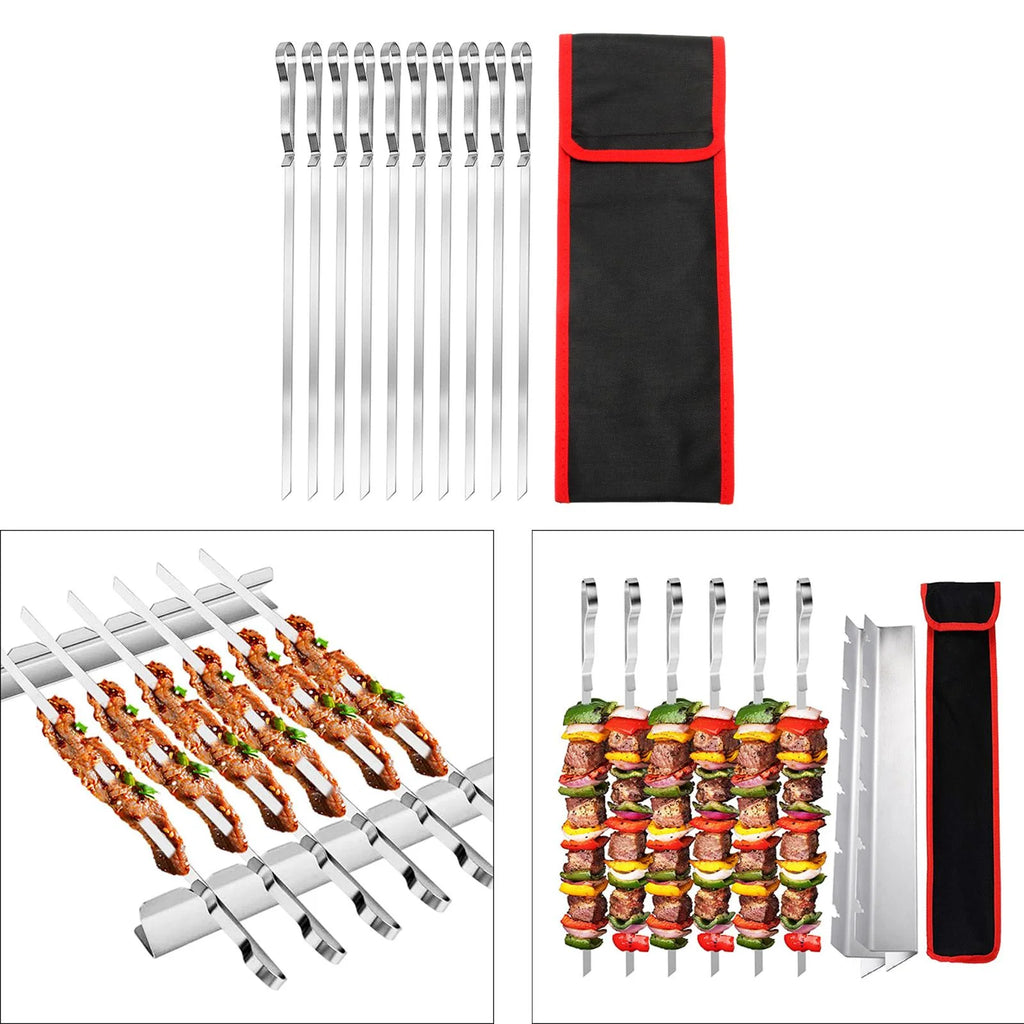 10 Pieces Barbecue Skewer Fork with Cloth Bag G546395
