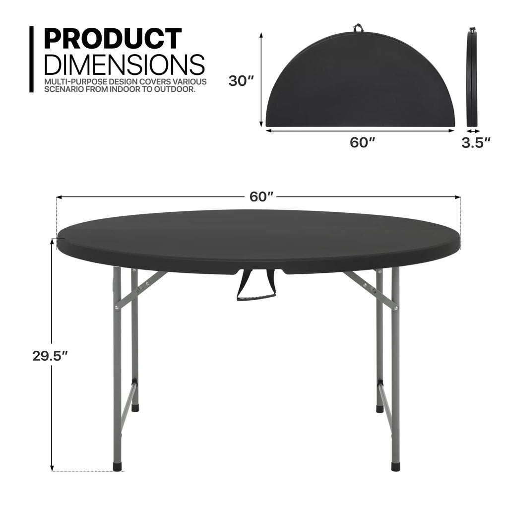 5 Ft Foldable Plastic Card Table and Chair Set, Black J15946