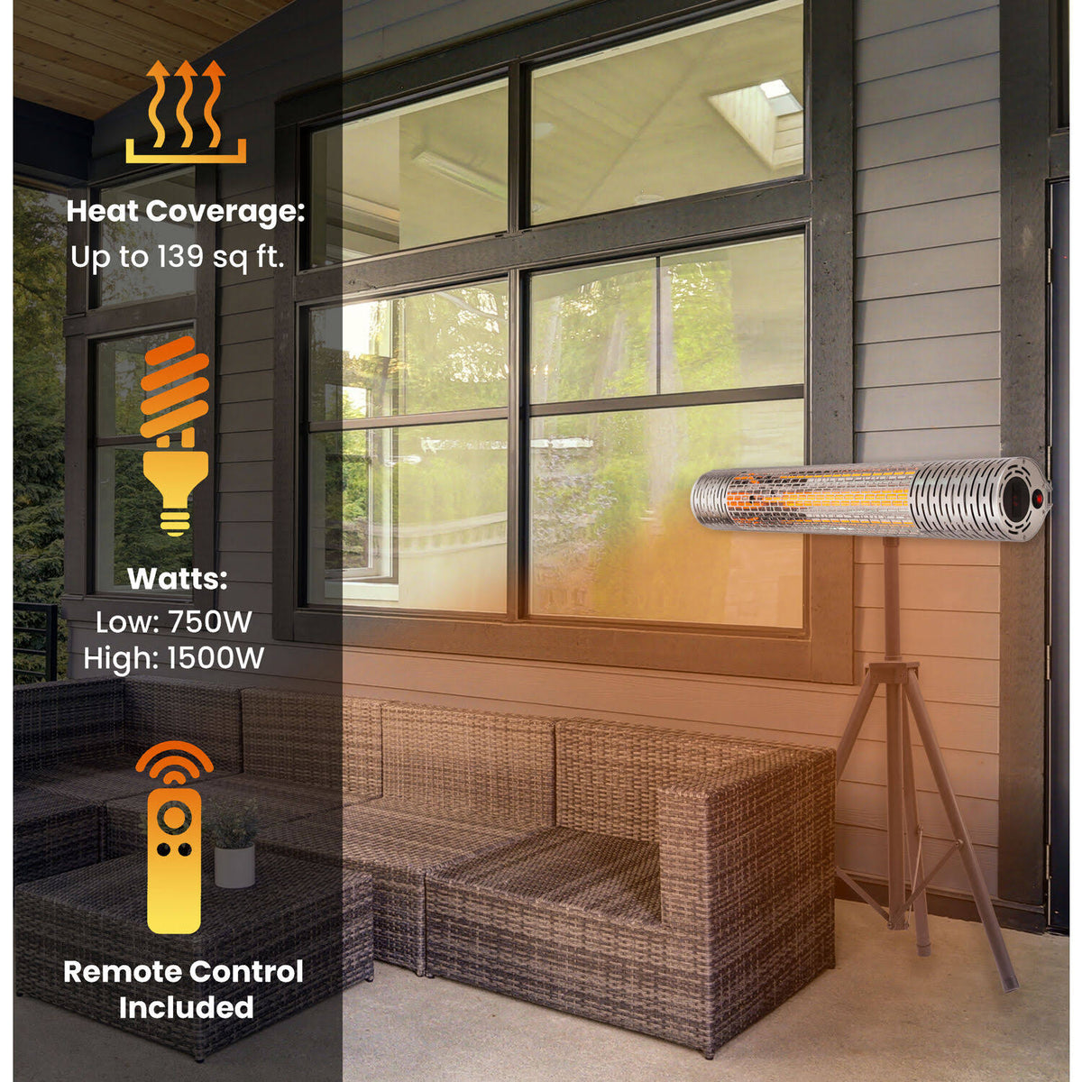 Electric Infrared Heat Lamp with Remote Control and Tripod Stand V8366