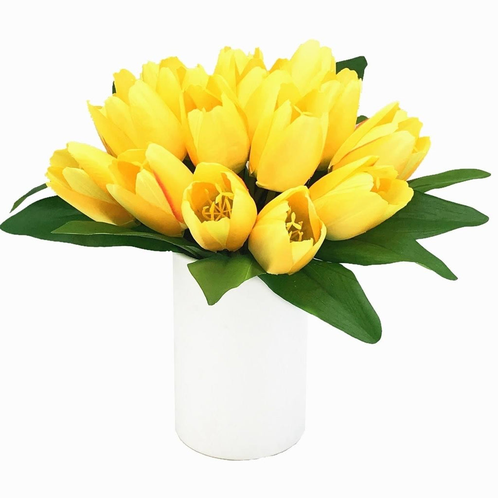 Cream Silk Tulips in White Ceramic Vase F5318