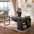 L Shaped Desk with File Cabinet and Power Outlet 55 Inch Grey Z291